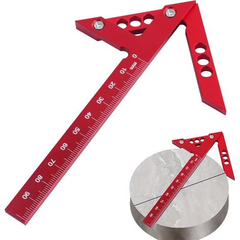 1 - Zentrierwinkel - Präzisionslehre - Misst 45° und 90° und dient als Zentrierhilfe - Für Holz- und Metallbearbeitung - Rot (1/5)