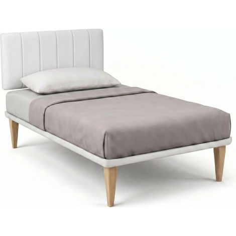 Letto 1 Piazza e Mezza con Rete Rivestita 120x200 cm Similpelle Bianco Tessis Testata Vertical (1/5)