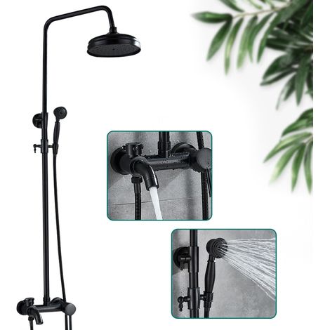 Ensemble de douche chaude et froide avec douchette à main – Noir, fixation murale, réglable, 21cm pomme de douche (1/5)