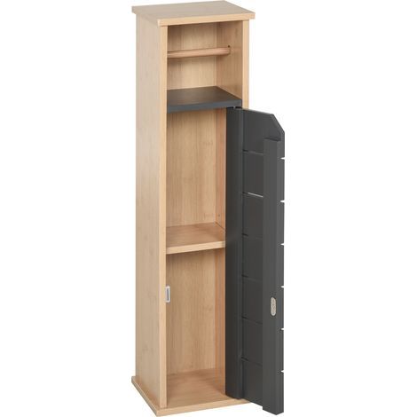 Support Papier Toilette - Porte-Papier Toilette - 2 Niveaux MDF Gris Bambou (1/5)