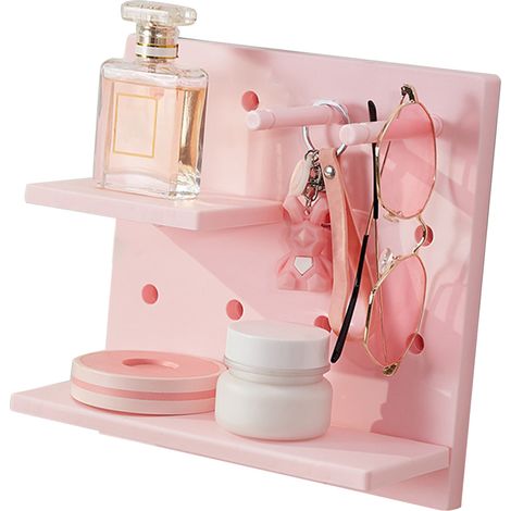 Panneau mural perforé multifonction sans perçage avec étagères, rangement pour poupées, rose (1/5)