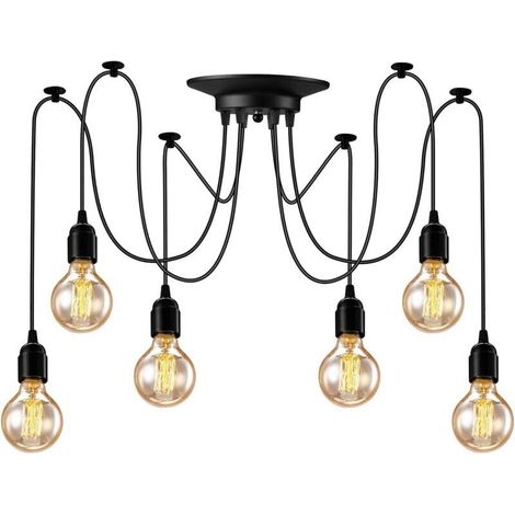 Lustre Araignee Suspension 6 têtes Lampe Suspendue Industrielle Lustre Retro Suspension Luminaire Vintage pour Salon Cuisine Salle Chambre(non ampoules) (1/5)