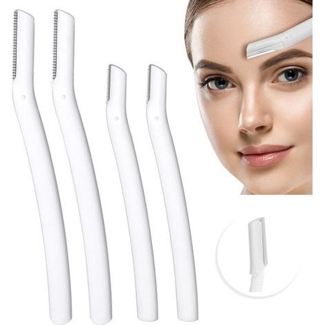 Longziming - Lames de rasoir visage et sourcils (4 pièces) - Outil de dermaplaning - Lames à sourcils avec bord de sécurité - Épilateur facial - Versions courtes et longues - Blanc