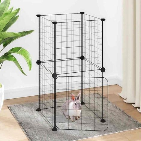 Cage pour animaux de compagnie 8 pièces avec porte, noire, 35x35 cm
