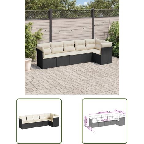 The Living Store Salon de jardin 6 pcs avec coussins noir résine tressée - Ensemble Salon De Jardin - Mobilier Extérieur - Canapé Jardin - Résine Tressée - Rotin Synthétique (1/3)