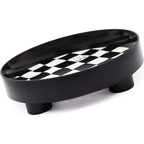 Plateau de rangement rond à damier, noir, grand format, idéal pour fruits, parfums et bijoux. (1/5)