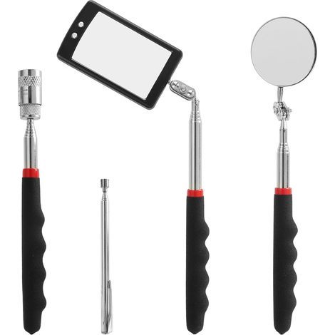 4PCS Outils d’Inspection Télescopiques avec Miroir Carré et Rond à Éclairage LED, Bâton Magnétique et Stylo Magnétique pour Récupération d’Objets Métalliques en Espaces Réduits (1/5)