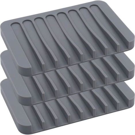 Lot De 3 Porte Savon En Silicone Avec coulement Automatique, Boîte  Savon Bain Douche Pour Salle De Bain,cuisine Ou Voyage,Gris (1/4)