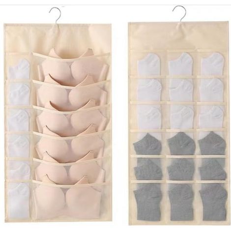 1 hängender Wäsche- und Socken-Organizer, große Kapazität, beidseitig, beige