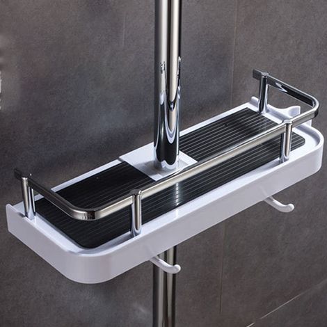Duschablage mit 2 Haken, kein Bohren erforderlich, für Duschstangen. Shampoo-Organizer fürs Badezimmer, kompatibel mit Duschstangen. (1/5)