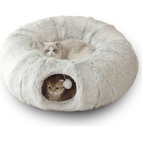 Túnel para gatos, Cama para gatos, Túnel de peluche para gatos, Casa gris para gatos, Túnel para gatos, Cueva plegable para gatos (1/5)