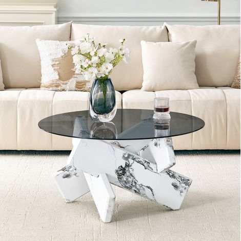 Tavolino da salotto rotondo in vetro temperato Ø 79 cm, bianco HAVRYA (1/5)