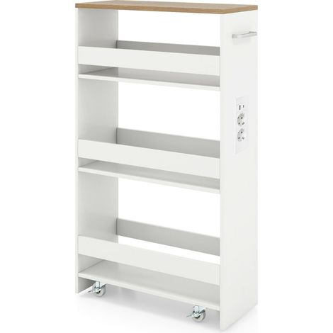 Carro de almacenamiento delgado 47,5 x 20 x 80,5 cm con cómoda estación de carga estilo moderno madera blanca 200017380