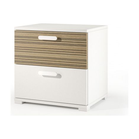 Comodino 2 cassetti con guide in metallo bianco e rovere rigato 40x50x45 cm - Terraneo