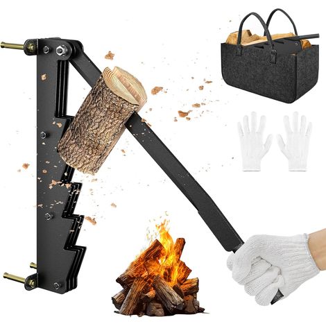 Log splitter, chipping knife, wall-mounted manual, kindling splitter, heavy-duty with blade, stable firewood cutter, glove storage bag (1/5)