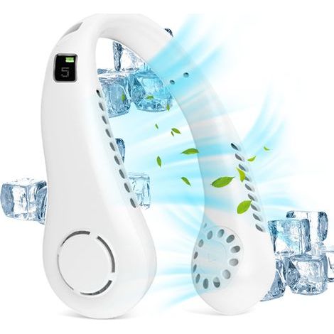 Ventilateur portable sans pales à 5 vitesses, affichage numérique, à suspendre autour du cou, grande capacité 2600 mAh, climatiseur paresseux USB, petit ventilateur portatif (1/5)