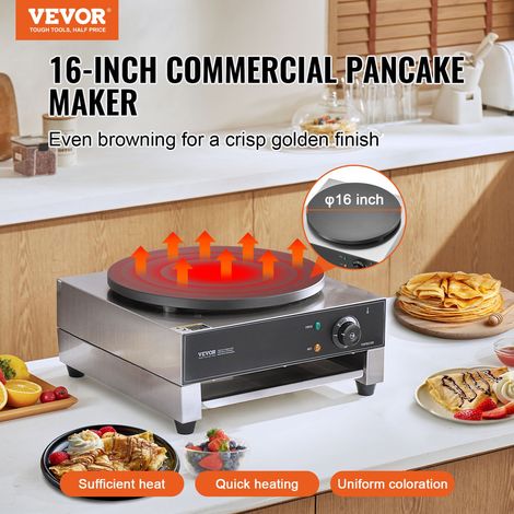 Crêpière Électrique 40 cm, Appareil à Crêpes Commercial, Machine à Crêpes Antiadhésive, Plaque Chauffante à Crêpes Plate, 1700 W, en Acier Inoxydable, avec Contrôle de la Température, Restaurant (1/5)