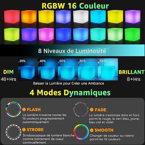 10 Inch LED Cube Light Mood Lamp with Remote Control, Colour Changing Cube Night Lamp, 16 RGB Colours, Dimmable Brightness, Rechargeable Battery, Waterproof for Indoor and Outdoor Use (1/4)
