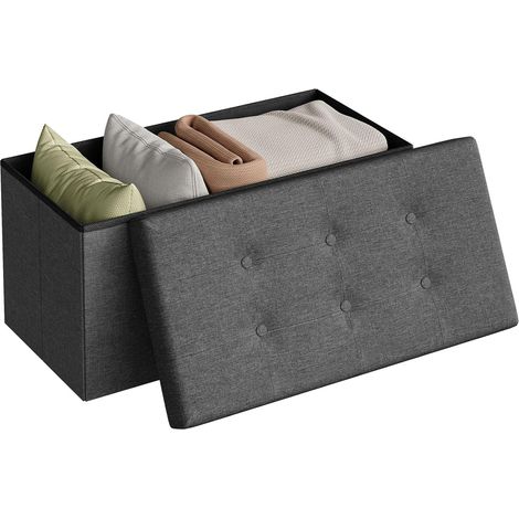 WOLTU Foldable Storage Ottoman stools Upholstered Footstools Pouf Couch stools Dark Grey (1/5)
