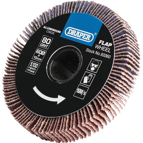 Draper 10x60mm Aluminium Oxide Flap Wheel – 80 Grit, Model 93360 for Grinding and Finishing Applications (1/5)