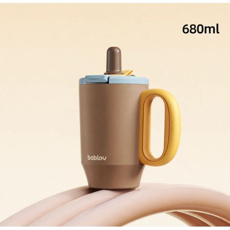 Isolierter Kaffeebecher  Auslaufsicherer Becher mit Strohhalm, großes Fassungsvermögen und hübsches Design für Frauen – ideal für Büro, Getränke und Reisen, Kaffeefarbe (1/5)