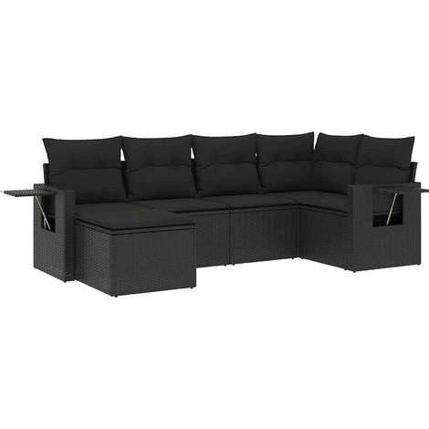 Maison Exclusive - Salon de jardin 6 pcs avec coussins noir résine tressée (1/5)