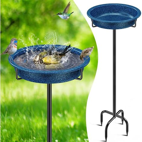 40 Inch Bird Feeding Bowl and Standing Water Point, Metal Wild Bird Bath, Large Frost Resistant for Winter (Blue) (1/5)