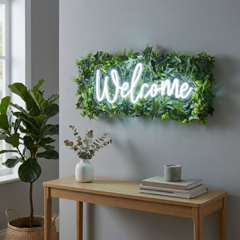 Faux Greenery Neon LED Welcome Sign (1/2)
