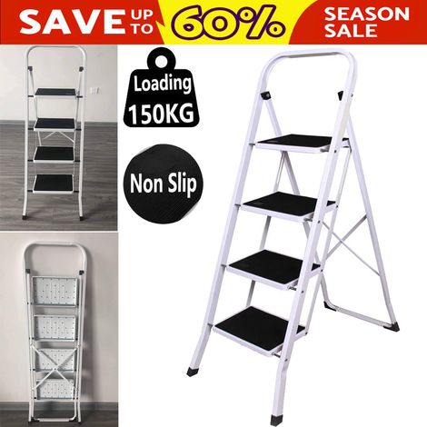 4 Step Ladder, Heavy Duty Metal Steel Ladder, Foldable & Portable Stepladder with Anti-Slip Rubber Mat for Home Kitchen Office Warehouse