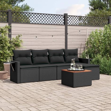 vidaXL 6-tlg. Garten-Sofagarnitur mit Kissen Schwarz Poly Rattan (1/3)