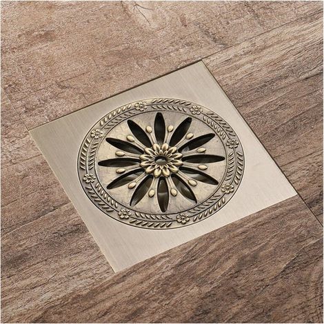 Messing-Duschablauf, quadratischer Bodensiphon, geruchshemmender Duschrost für Badezimmer, großes Kaliber 10 x 10 cm, Badezimmerzubehör
