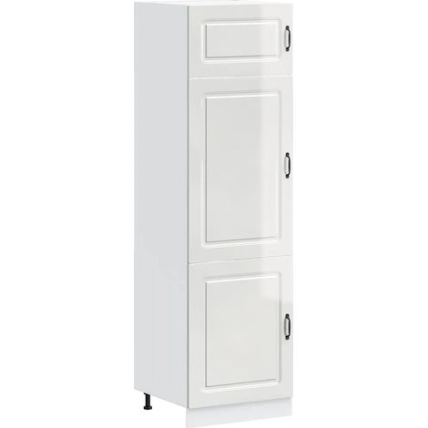 Mueble de cocina Kalmar almacenamiento práctico patas ajustables 60 x 57 x 207 cm madera de ingeniería blanco brillante 020050034 (1/5)