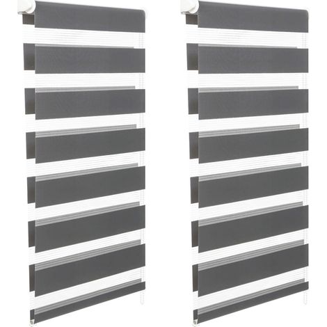 Idmarket – Lot de 2 stores enrouleurs zébrés jour nuit 55 x 170 cm gris – Toile en polyester – Enrouleur en plastique – Montage facile avec crochets