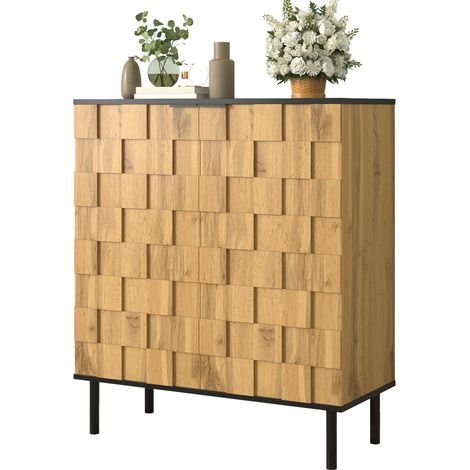 CHICFURN Zapatero 80x35x91,5 cm de aglomerado natural con diseño de mosaico (1/5)