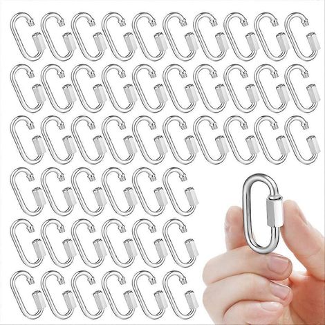 50 Schnellverschluss-Kettenglieder aus Edelstahl M3.5, 3,7 cm (1,45 Zoll), 79 kg (174 lb), D-förmige Verriegelungshaken, Kettengliedverbinder (1/5)