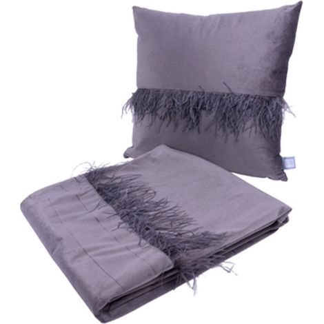 Ensemble Coussin & Plaid "Palmira" 130x170cm Gris Graphite (1/5)