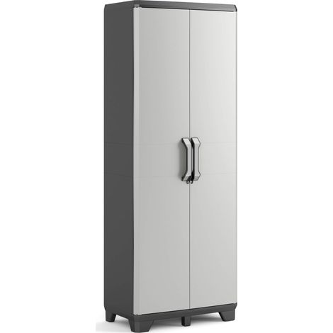 Armoire Utilitaire GEAR - Armoire de Rangement en Résine Multifonctions - Étagères Modulables, Base renforcée, Poignées aspect métal - Cuisine, Garage, Atelier, Placard - 68 x 39 x 182 cm - Gris (1/5)