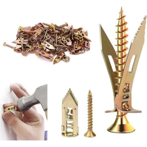Ancrages autoperceurs, kit d'ancrages et de vis autoperceuses pour cloisons sèches, outils de réparation d'ancrages pour cloisons sèches humides et fixes pour la fixation de meub (50, 4+3.5cm) (1/4)