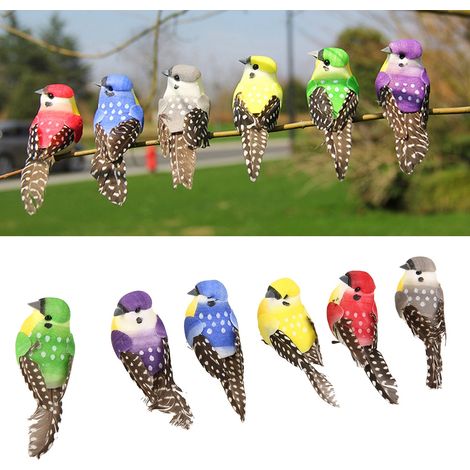 12 bunte, handgefertigte künstliche Vögel als Dekoration für Haus, Garten und Hochzeit (1/5)
