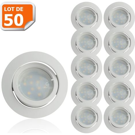 Lot de 50 Spot Led Encastrable Complete Blanc Orientable lumière Blanc Neutre eq. 50W ref.888 (1/6)