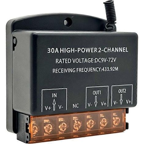 Récepteur sans fil à relais 2 canaux 433 MHz CC 9-72 V 30 A pour moteurs, pompes à eau, interrupteurs d'éclairage (1/5)