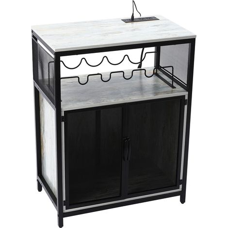 Wine Bar Cabinet with RGB Light and Outlet, FreeStanding Wine Rack Table Cabinet (1/5)