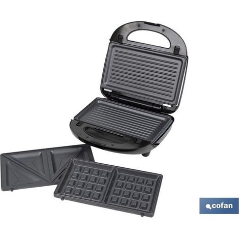 Mehrzweck-Sandwichmaker, Grill und Waffeleisen 3 in 1 austauschbare Platten 750 W 24 x 22,8 x 10,9 cm