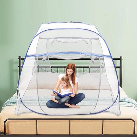 Moskitonetz fürs Bett, faltbar, einfach aufzubauen, Campingzelt fürs Schlafzimmer, für den Außenbereich, Camping, blau, 200 x 180 x 145 cm