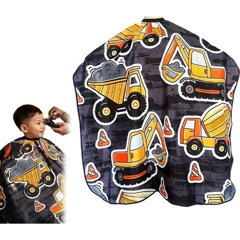 Cape Coiffeur Motif Pelleteuse, Cape De Coiffure Ajustable Pour Enfants Et Adultes, Accessoires De Salon De Coiffure (1/5)
