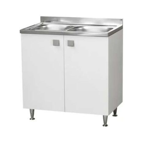 Sottolavello con lavello 2 vasche Bianco Frassinato 2 ante Cm 80x50xh.91 - consegnato già montato