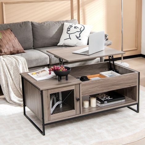 Mesa de centro con placa elevadora mesa de centro con dispositivo elevador neumatico 106 x 55 x 445 cm gris
