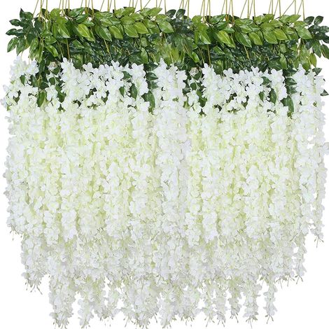 Guirlande en rotin artificiel fleurs suspendues fausse liane décoration murale arche mariage jardin chambre bureau fête 12 pièces blanc (1/5)