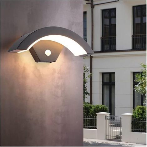 Ulisem Lampada da parete a LED solare per esterni, moderna ad arco, resistente alle intemperie, con sensore di movimento PIR, ideale per veranda, giardini, vialetti, porta d'ingresso, cortile e garage (1/4)