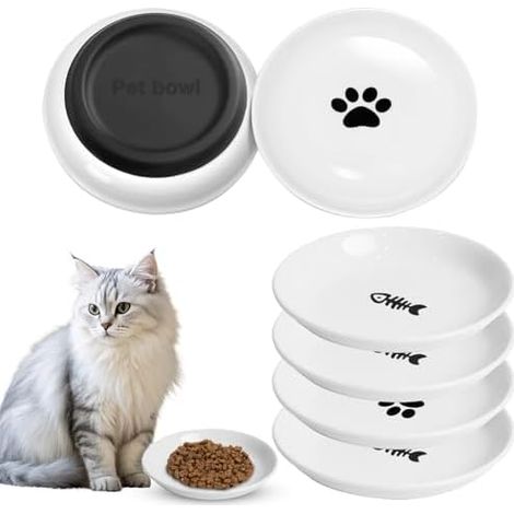 6 Pièces Gamelle Chat Ceramique, Gamelles pour Chats avec Base en Caoutchouc Antidérapant, Gamelle Plate Céramique, Soulager la Fatigue des Whiskers, Facile à Nettoyer, Chat pour Croquette Eau Pâtée (1/5)